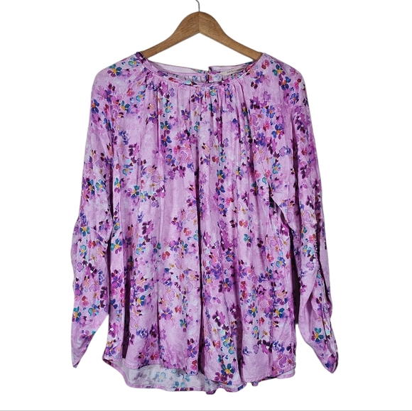 Soft Surroundings Tops - Soft Surroundings Brialla Lilac Purple Floral Watercolor Print Top Romantic XL